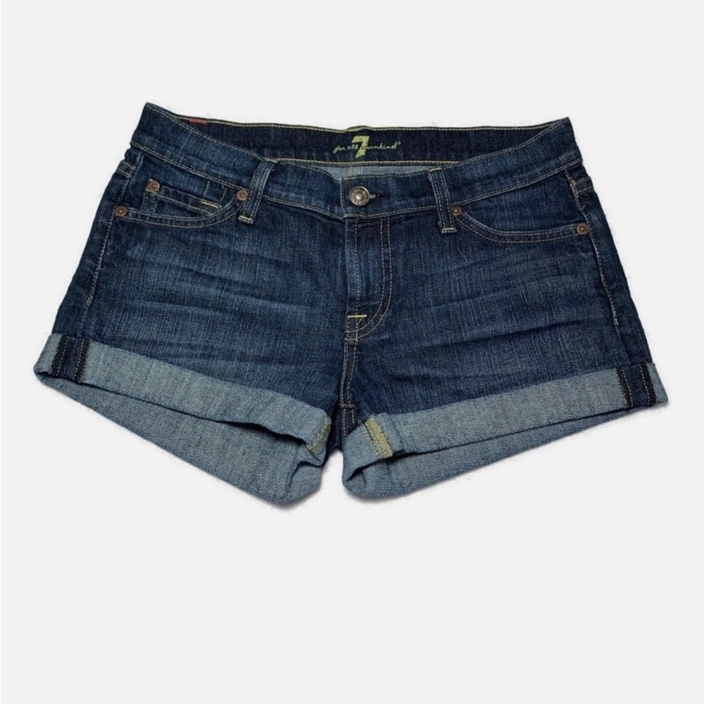 7 For All Mankind Jean Shorts Women’s Size 25 Mid Roll Up Denim New York Dark